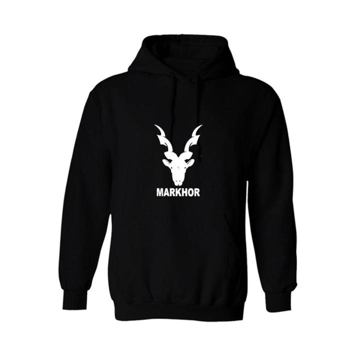 Black Markhor printed pullover hoodie