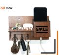 Wooden Wall Keychain and Phone Holder with Charging Station, Rustic Home Organizer. 