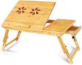 Lap Desk, Bamboo Laptop Desk, Adjustable Portable Breakfast Serving Bed Tray with USB Cooling Fan, Foldable Laptop Table Laptop Lap Stand for Bed & Sofa Fits up to 15.6 inch. 