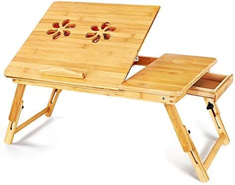 Lap Desk, Bamboo Laptop Desk, Adjustable Portable Breakfast Serving Bed Tray with USB Cooling Fan, Foldable Laptop Table Laptop Lap Stand for Bed & Sofa Fits up to 15.6 inch