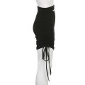 Women Skirt Solid Color Sext Hollowed Hips-wrapped Skirt Drawstring Irregular High-waisted Short Skirt. 