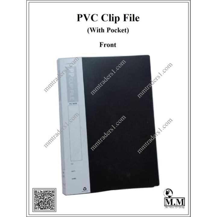 (Pack of 24 Pcs) Pvc Clip File (Foolscap Size) with Side Pocket