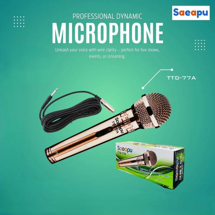 Professional%20Dynamic%20Condenser%20Microphone%20Saeapu%20TTD%2077A%20Wired%20Vocal%20Karaoke%20Mic%20Metal%20Body%20Mesh%20For%20Home%20Use%20Audio%20Recording%20With%203%20Meter%20Cable%20Clear%20Sound%20Speech%20Podcast%20Studio%20PA%20System%20Compatible%20Amplifier%20Speaker%20Durable%20Performance%20Voice%20Quality%20Pro%20-%20Image%204