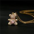 Fashion Income Heartbeat Bear Necklace Hollow Station Heart Teddy Bear Cute Fresh Light Luxury Personality Smart Love Pendant. 