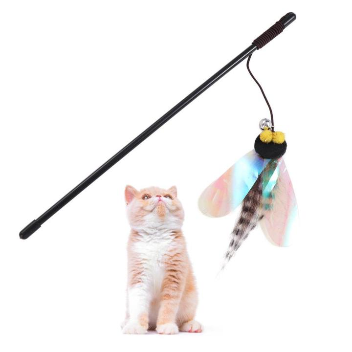 Funny Simulation Insect Cat Teaser Stick Detachable with Bell Cat Feather Toy Random Color Bite Resistant Pet Interactive Toy for Self Happy