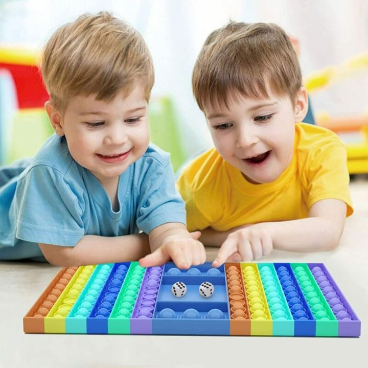 Big Size Pop It Fidget Toys Rainbow Popit Table Board Game Bubble Push Chess Board Stress Relief Toy for Children Kids Family