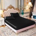 Silk Fitted Bedsheet Plain King Size, 3 Piece Printed Fancy Silk Fitted Bed Sheet King Size with 2 Silk Pillow Covers, Silk Bed Sheet King Size Fancy has Soft and Elegant Feel. 