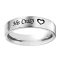 1Pc His Crazy Her Weirdo Wedding Engagement Letter Print Couple Ring Jewelry. 