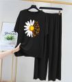 Girls (7–14) & Women (S–XL) Soft Cotton Jersey Pajama Set – Black “love” Tee & Printed Trousers | Cozy Sleep & Loungewear. 