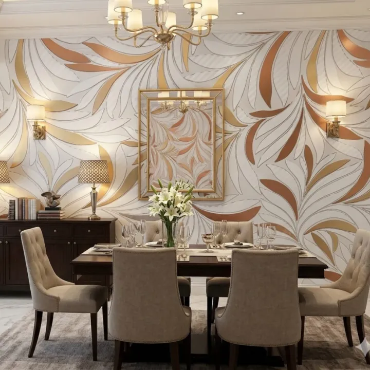 Cream golden room wallpaper sheet Luxury Floral Wall Panel Wallpaper ...