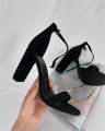 Women Fashion 3 Inches Block Heels Sandals Luxurious Fairy Style Glamour  Embellished Chunky Faux Suede Comfortable and Stylish for Any Occasion for Summer Black. 