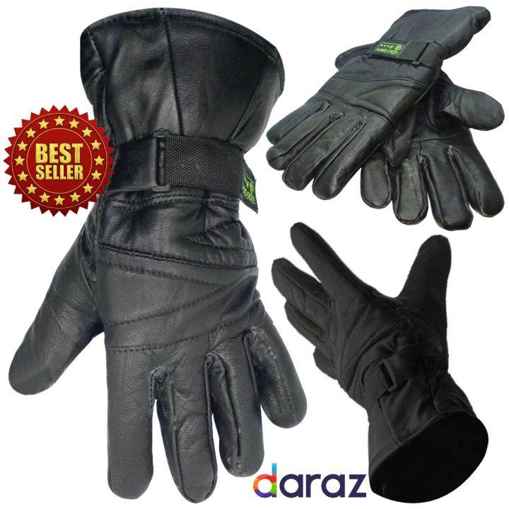 Mens Bike Bicycle Real Leather Gloves Winter Fleece Lined Soft Comfy Cycle Driving Black Thermal Gloves