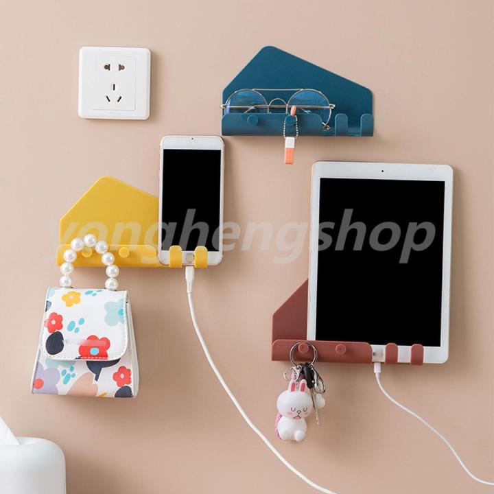 Wall Mounted Charger Mobile Phone Holder Hooks Hanging Tablet Charging Stand Home Office Storage Holders