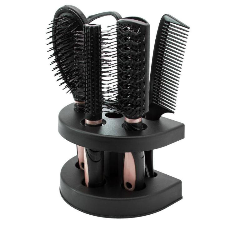 5Pcs Hair Brushes Comb Set Women Ladies Hair Care Massage Hairbrush With Mirror And Stand Pink