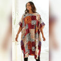 Printed Scoop Neck Short Satin Silk 41" Caftan, Women Night Dress. 