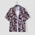 Men Women Shirt Hawaiian Style Floral Printing Lapel Short-sleeved Cardigan Top Retro Summer Beach Loose Couple T-shirt. 