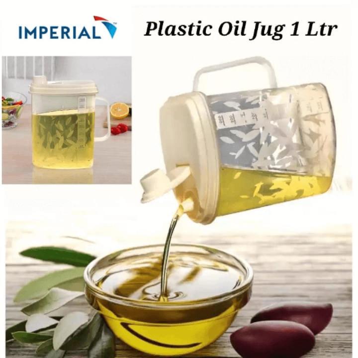 AZ - 1 Liter - Transparent Plastic Oil Container - Cooking Oil Jug with Colorful Plastic Cap & Pour Hole - High Quality - Portable - Washable - Cooking oil Dispenser - Canister - Random Colors