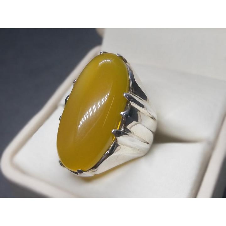 Natural Mens Zard Aqeeq Ring Kaptaan Ring Sterling Silver 925 Imran Khan Yellow Aqeeq Ring Yellow Carnelian Ring Handmade Yellow Agate Ring Chandi Ring Netural Gemstone for Mens