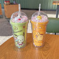 Portable Anime Sanrio Water Bottle Hello Kitty Melody Kuromi Cinnamoroll Pochacco Double-layer Plastic Cup Sports Mug Girl Gifts. 