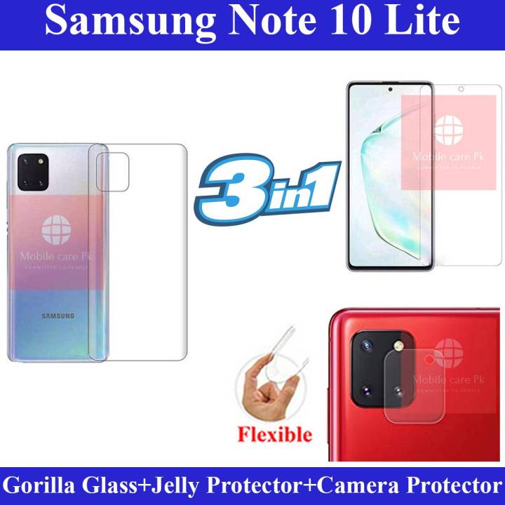Samsung Galaxy Note 10 Lite Unbreakable Gorilla Glass Premium High Quality Tempered Glass Screen Protector + Back Clear Jelly Protector Soft Film Protection Hydrogel Film Protector + Back Camera 9H Gorilla Flexible Protector For Note 10 Lite