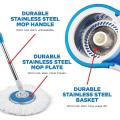 Stainless Steel 360 Spin Mop with Bucket,Automatic Rotary Floor Cleaning System,2 Microfiber Mop Heads Easy Press Handle Mop  45x25x22cm(18x10x9inch). 