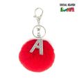 2 in 1 Fluffy Pom Pom Keychain Keyring with Crystal Letter Alphabet A for Backpack purse bags - Red. 