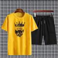 tracksuit-New Trendy King With Crown Printed stylish Round Neck Half Sleeves Casual T Shirt And Matching Short Gym Part Shirt And Jogging Short For Men And Boys. 