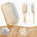 Bamboo Hair Brush with Steel Bristles, Help Hair Growth and Massaging Scalp, With Free Gift for Kids (Sticker, Golden Scarf pin, Bllaoon, Pair of Girls Hair Poni)By Mall City Zone. 