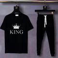 The King Printed Street Wear Cotton Half Sleeves Crew Neck T Shirt And Trouser With Pockets For Men. 
