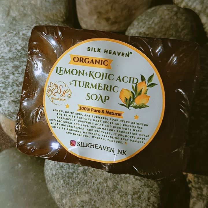 Vitamin C Soap | Lemon + Kojic Acid + Turmeric Soap | 100% Organic | Made with Natural Ingredients | Soften your Skin | Enhances Natural Beauty | Chemical-Free | Deeply Hydrating | Nourishes & Brightens Skin Naturally