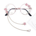 Kawaii Glasses With Chain Cosplay Decor Cute Sakura Pendant Eyeglasses Retro Round Glasses Clear Lens For Men Women Metal Frame. 