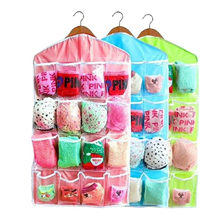 16 Pocket Hanging Organizer, Durable Clear Door Fordable Wardrobe Storage Organizer Hanging Bag. 16 Pockets space saver for organizing home.