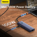 Baseus UltraJoy Series 6-Port HUB Docking Station Space Grey（Type-C to HDMI4K@30Hz*1+USB 3.0*3+PD*1+RJ45*1 - Baseus Hub - Type c to hdmi | BAseus Type c to hdmi + pd  + LAN + USB + SD Card | BAseus Type C hub | Baseus  6in1 Hub | Baseus | baseus hub |. 