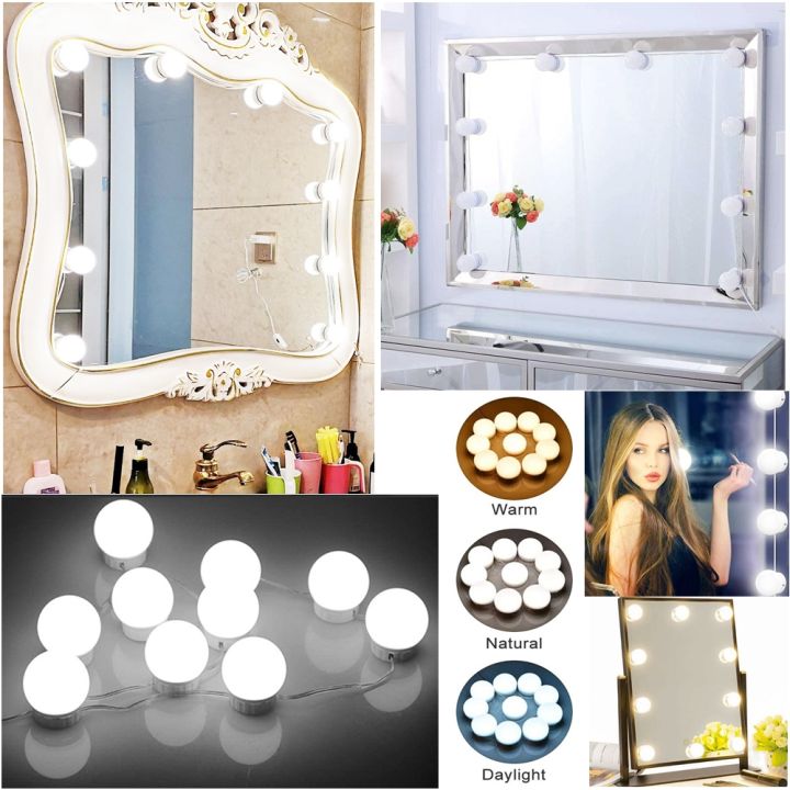 3 Colour Changing Light Adjustable Mode Vanity Light Bathroom Washroom Dressing Room Table Makeup Mirror 10 Adhesive Led Light Bulbs