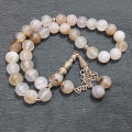Natural unique design White Aqeeq Stone Tasbih 33 Beads Size 10-mm – muslim Agate zikr prayer Tasbeeh - handmade Rosary 10 mm tasbi counter Stress Relaxation. 