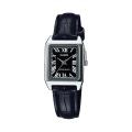 Casio General Silver Black Dial Analog Black Leather Band Watch for Womens-LTP-V007L-1BUDF. 