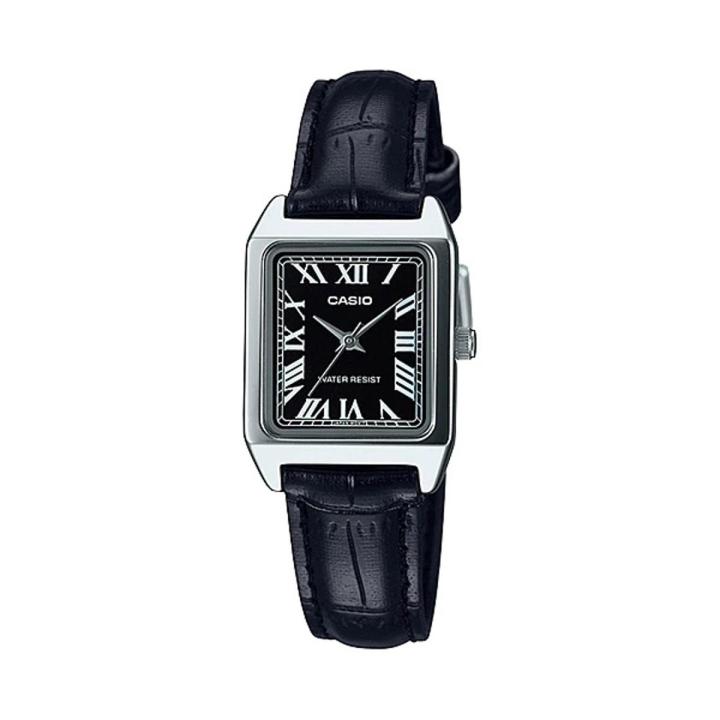 Casio General Silver Black Dial Analog Black Leather Band Watch for Womens-LTP-V007L-1BUDF