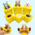 Pop up Funny Mouse and Cheese Block Squeeze Anti-stress Toy Hide and Seek Figures Stress Relief Fidget Toys for Kids Adult. 