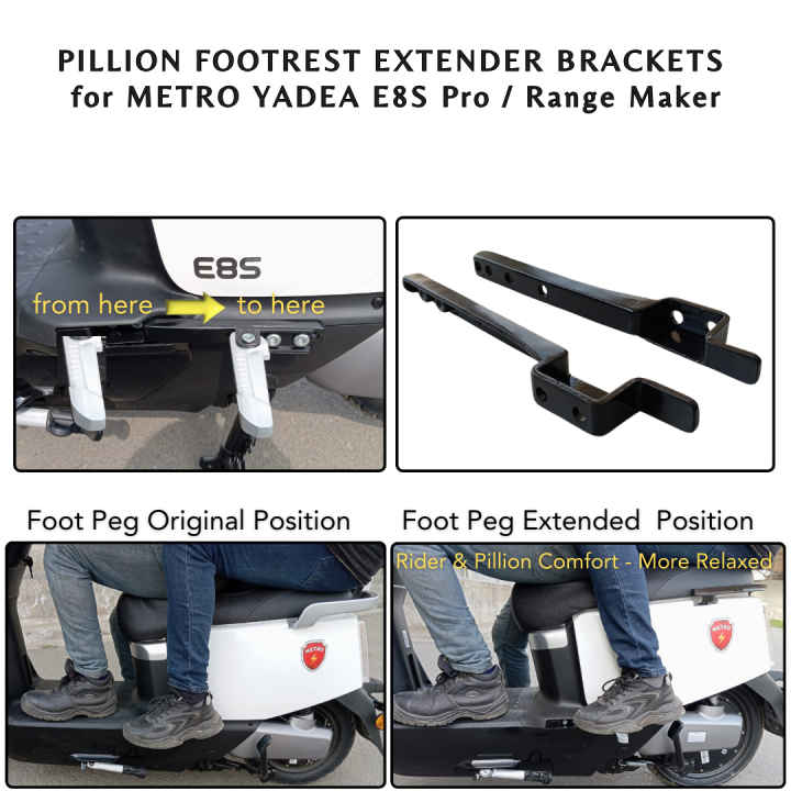 Foot Hold New Passenger Peg Extensions Extended Foot Pegs Fit For YADEA E8S Pro - E-Bikes Electric Scooter Motorcycle Accessories Secure (Color : Black)