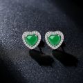 925 Silver Jade Heart Stud Earring Natural Green Chalcedony Agate Jewelry Fashion Charm Carved Amulet Gifts for Her Women. 