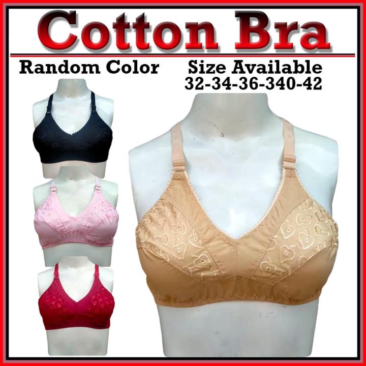 Non Padded Bra for Women with Chikan Embroidery Classic Cotton Bras for Women's with Adjustable Wide Straps