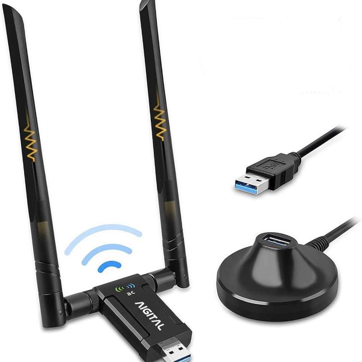 ÂÎgÎtàl USB WiFi Adàpter, 1200Mbps Dúal Bànd Dongle 2.4G/5G with 3.0 Crádle, High Gàîn àntènna Exténsiòn Cable Wireless Nétwòrk Adàpter for PC Désktop Laptop Support Wîndòws 11/10/8/7 Mác  Black