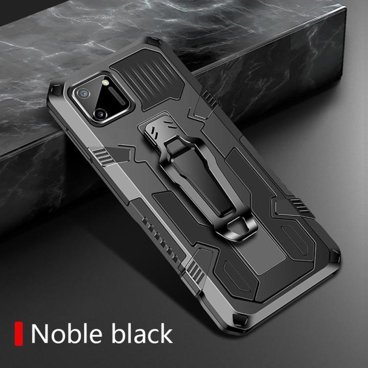 For Oppo realme C11 Car Magnetic Holder Clip Back Armor Case Mecha Warrior mobile phone case Stand Hard Protection Cover Mechwarrior phone case Anti-fingerprint self-supporting stand case