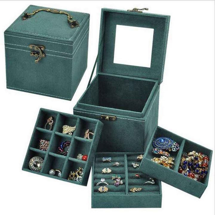 3 Layer Jewellery Organizer Box for Women – PU Leather Portable Case ...
