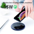 Ultra-thin Round 15W Qi Wireless Charging Pad Phone Charger for Samsung Galaxy. 