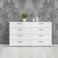 Modern 8-Drawer Wooden Dresser - White Shine Sideboard with Bar Handles for Elegant Living Room Decor. 