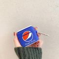 Airpods_Pro Case Soft Silicone Blue Pepsi Cover with Bag Hook Clip Keychain for Airpods_Pro EarPhones Drink Can Shaped Protective Cool Fun Cute Lovely Special Girls Men Guys. 