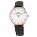 Daniel Wellington White Dial Black Leather Strap Watch For Women DW00100173. 