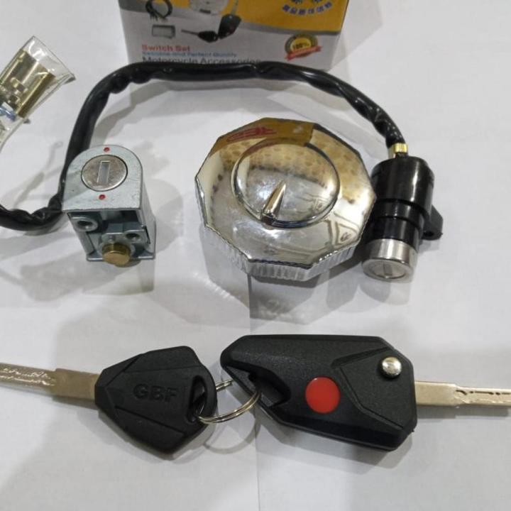 3 Pcs Lock Set (Ignition+Handle+Petrol Tank Cap) with Stylish Folding Key for 70cc Motorcycle