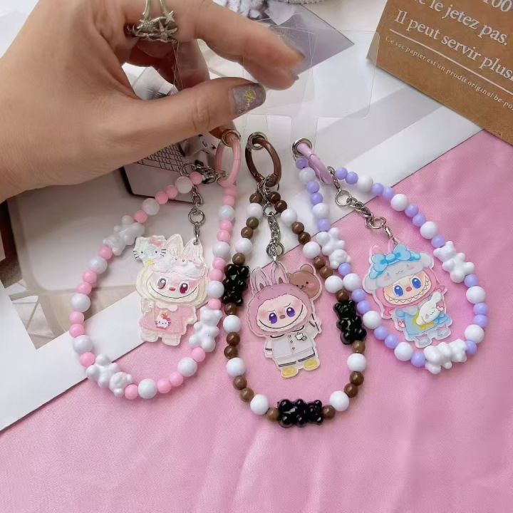 Colorful Flower Beaded Mobile Phone Charm Strap Chain Lanyard Women Girl Jewelry Phone Holder Beads Pendant Cherry - Mobile Charm - Pink
